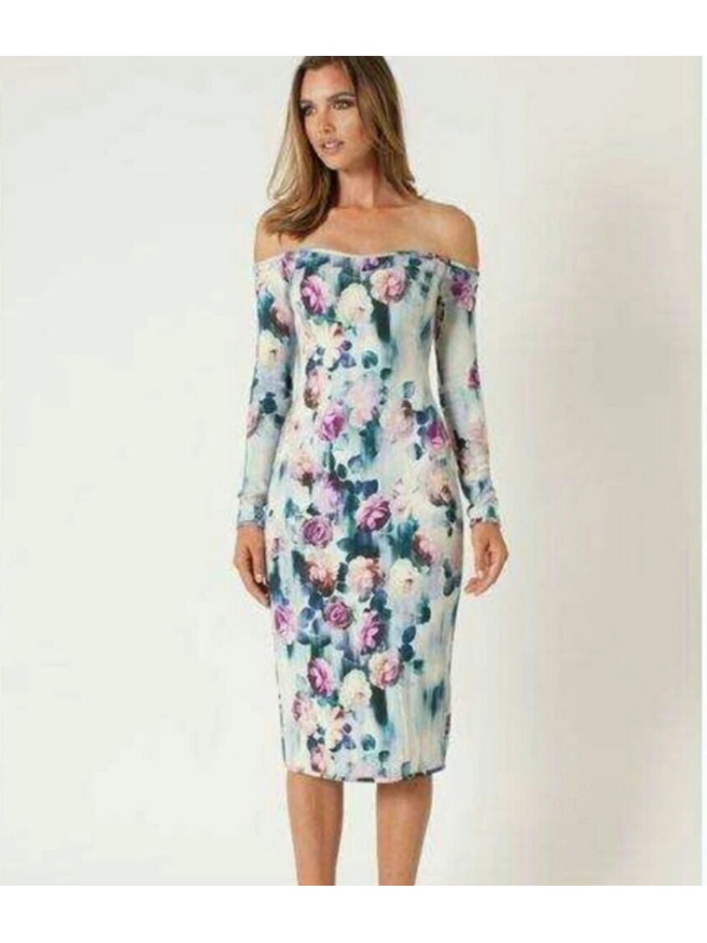 Black Halo New with Tags size 6 Moonlight Pastel flowers Off the shoulder dress